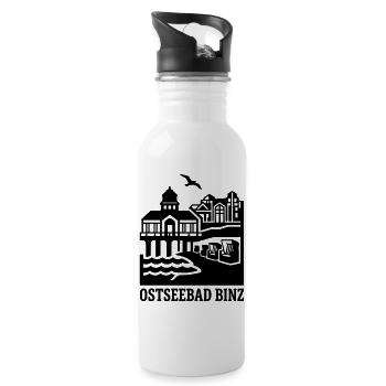 Ostseebad Binz Rügen Wahrzeichen Silhouette - Trinkflasche mit integriertem Trinkhalm - Weiß - Rechts