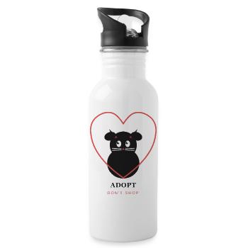 AdoptDontShop Katzenherz-Emblem - Trinkflasche mit integriertem Trinkhalm - Weiß - Rechts