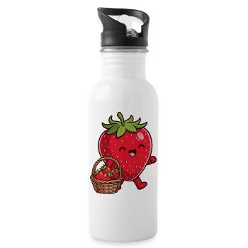 Lustige Erdbeere - Trinkflasche mit integriertem Trinkhalm - Weiß - Rechts