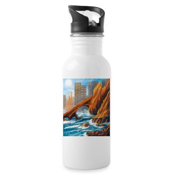 Urbaner Küstenbogen in Meer und Stadt - Trinkflasche mit integriertem Trinkhalm - Weiß - Rechts