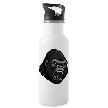 Raging Gorilla Head Graphic - Water bottle with straw - white - Right