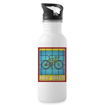 Heiliger Biker Buntglas-Fahrrad - Trinkflasche mit integriertem Trinkhalm - Weiß - Rechts