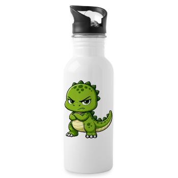 Lustiger T-Rex Cartoon mürrisch selbstbewusst - Trinkflasche mit integriertem Trinkhalm - Weiß - Rechts