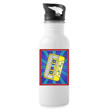 Buntglas-Kassettenbandillustration - Trinkflasche mit integriertem Trinkhalm - Weiß - Rechts