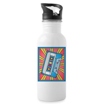Buntglas-Kassettenbandillustration - Trinkflasche mit integriertem Trinkhalm - Weiß - Rechts