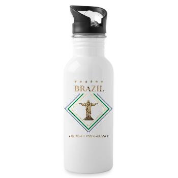 Brésil vintage-Ordre et Progrès - Gourde avec paille intégrée - blanc - Droite