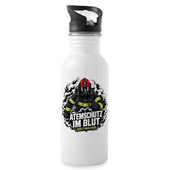 Atemschutz im Blut – Feuerwehr-Design - Trinkflasche mit integriertem Trinkhalm - Weiß - Rechts