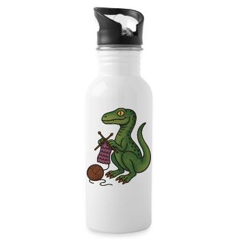Dino Knitting Cozy - Water bottle with straw - white - Right