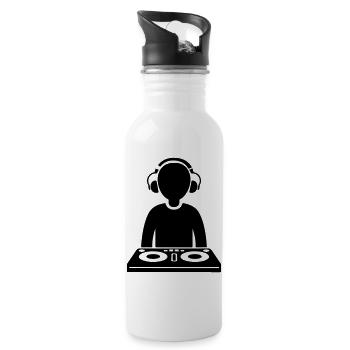 DJ Turntables Party - Trinkflasche mit integriertem Trinkhalm - Weiß - Rechts