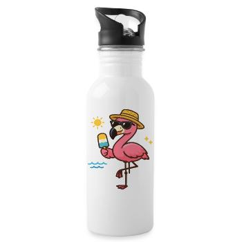 Flamingo Strandheld mit Eis - Water bottle with straw - white - Right