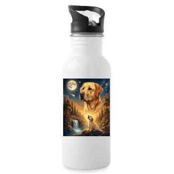 Howling to the Moon Meme Animal Dog Labrador - Water bottle with straw - white - Right
