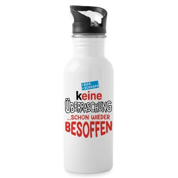 keine Überraschung... schon wieder besoffen - Trinkflasche mit integriertem Trinkhalm - Weiß - Rechts
