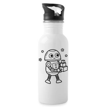Robot Toy Children's Birthday Nerd Baby - Water bottle with straw - white - Right