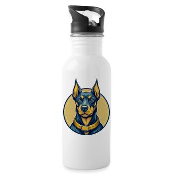 Dobermann Hund Kawaii Maskottchen Cartoon Clipart Logo - Trinkflasche mit integriertem Trinkhalm - Weiß - Rechts