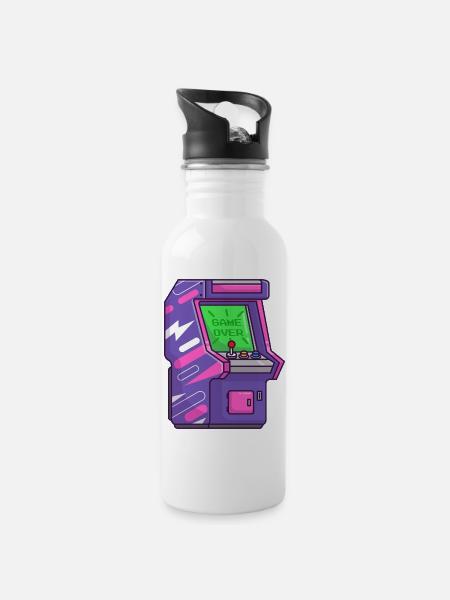 Neon Arcade Game Over - Water bottle with straw - white