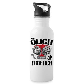 Wappen KFZ Mechaniker Automechaniker Autoschrauber - Trinkflasche mit integriertem Trinkhalm - Weiß - Rechts