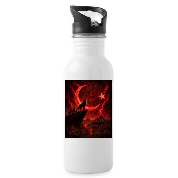 Loup de la lune rouge au-dessus de la cité du feu - Gourde avec paille intégrée - blanc - Droite
