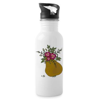 Birne mit Blumenranke - Trinkflasche mit integriertem Trinkhalm - Weiß - Rechts