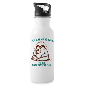 Ich bin nicht faul – Energiesparend Sloth - Trinkflasche mit integriertem Trinkhalm - Weiß - Rechts