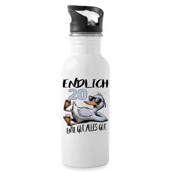 Geburtstag Ente Gut Alles Gut 20 Jahre - Trinkflasche mit integriertem Trinkhalm - Weiß - Rechts
