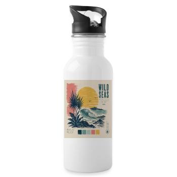 Wild Seas Sunset Retro Surf - Water bottle with straw - white - Right