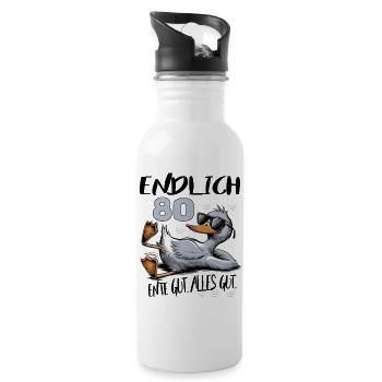 Geburtstag Ente Gut Alles Gut 80 Jahre Comic - Trinkflasche mit integriertem Trinkhalm - Weiß - Rechts
