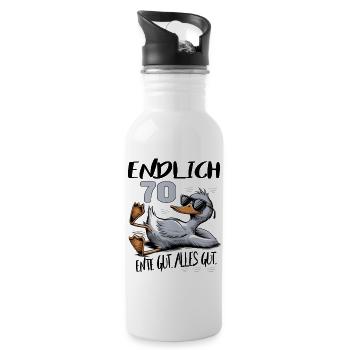 Geburtstag Ente Gut Alles Gut 70 Jahre Comic - Trinkflasche mit integriertem Trinkhalm - Weiß - Rechts