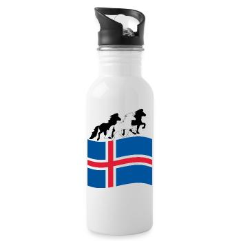 Icelandic flag with Icelandic horses - Water bottle with straw - white - Right