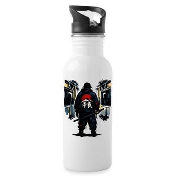 Urban Ninja mit roter Sonne - Trinkflasche mit integriertem Trinkhalm - Weiß - Rechts