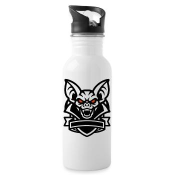 Fledermaus Maskottchen Logo - Trinkflasche mit integriertem Trinkhalm - Weiß - Rechts