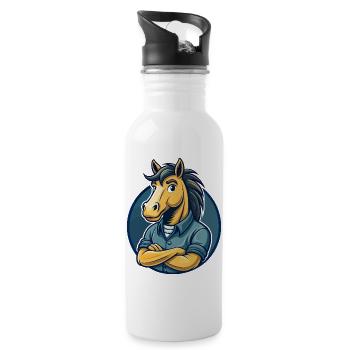 Pferde-Kawaii-Maskottchen Cartoon-Charakter-Clipart-Logo - Trinkflasche mit integriertem Trinkhalm - Weiß - Rechts