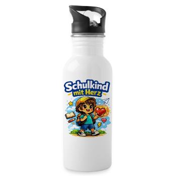 Schulkind mit Herz und vieles mehr - Trinkflasche mit integriertem Trinkhalm - Weiß - Rechts