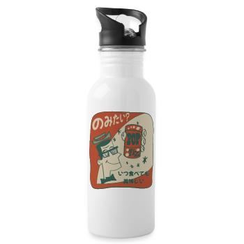 Retro Japan Pop-Fizz Cartoon - Trinkflasche mit integriertem Trinkhalm - Weiß - Rechts