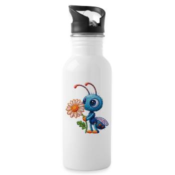 Biene im Stickerei-Look Blume Geschenk - Trinkflasche mit integriertem Trinkhalm - Weiß - Rechts