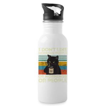 Vintage Cat Morning People Retro - Trinkflasche mit integriertem Trinkhalm - Weiß - Rechts