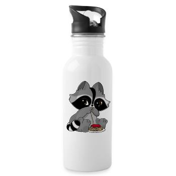 Snuggles der Waschbär mit einem Teller Pasta. - Trinkflasche mit integriertem Trinkhalm - Weiß - Rechts