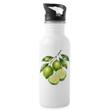 Limetten Aquarell Frische - Trinkflasche mit integriertem Trinkhalm - Weiß - Rechts