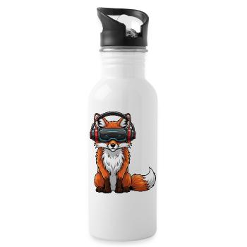 Fuchs VR Gamer Virtual Reality Comic Cool - Trinkflasche mit integriertem Trinkhalm - Weiß - Rechts