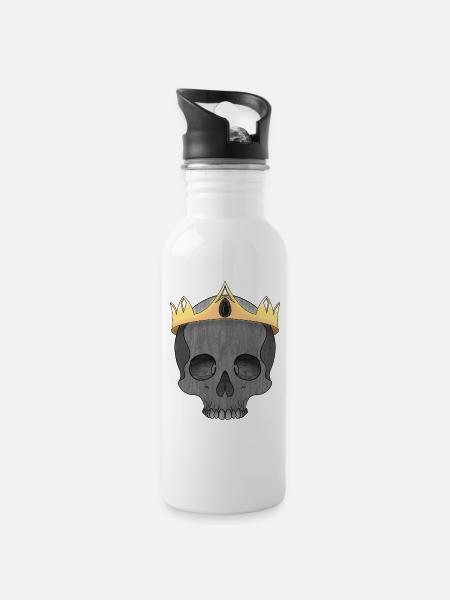 Kronen-Schädel: Königs Gothic-Desig - Trinkflasche mit integriertem Trinkhalm - Weiß