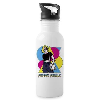 Femme Fatale Pop Art - Trinkflasche mit integriertem Trinkhalm - Weiß - Rechts