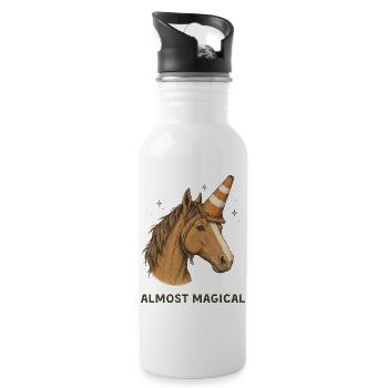 Almost Magical Horse Unicorn Humor - Water bottle with straw - white - Right