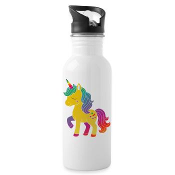 Rainbow Unicorn Cartoon Design - Water bottle with straw - white - Right