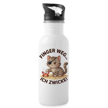 Katze Krabbe Finger weg Spruch - Trinkflasche mit integriertem Trinkhalm - Weiß - Rechts