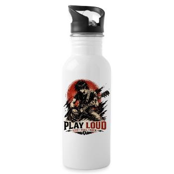 Play Loud Gitarren-Motiv - Trinkflasche mit integriertem Trinkhalm - Weiß - Rechts