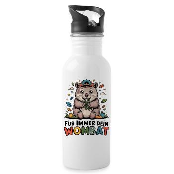 Wombat Spruch - Trinkflasche mit integriertem Trinkhalm - Weiß - Rechts