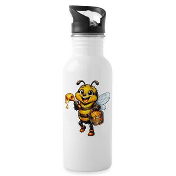 happy bee - Water bottle with straw - white - Right