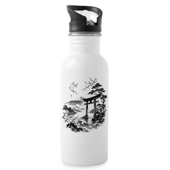 Japanese nature with torii and Fuji - Water bottle with straw - white - Right