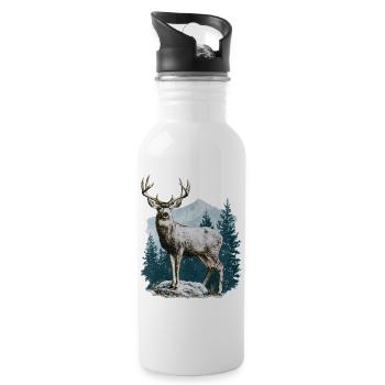Cerf avec bois - Gourde avec paille intégrée - blanc - Droite