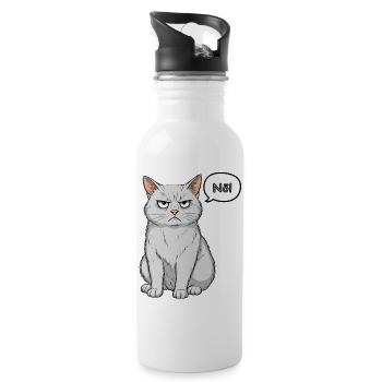 Grimmige Katze - einfach "Nö" - Trinkflasche mit integriertem Trinkhalm - Weiß - Rechts