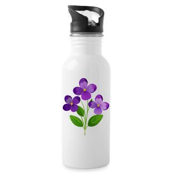 Fleurs de violettes - Gourde avec paille intégrée - blanc - Droite